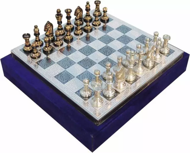 Collectible Full Brass Chess Set 12" hand carved MEENA -100% brass pieces/coins.
