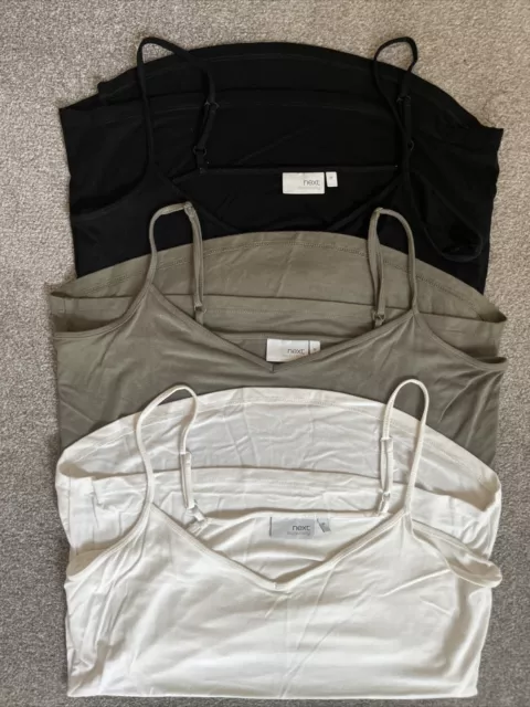 Next Maternity Vest Tops X3 Black White And Khaki Size 10