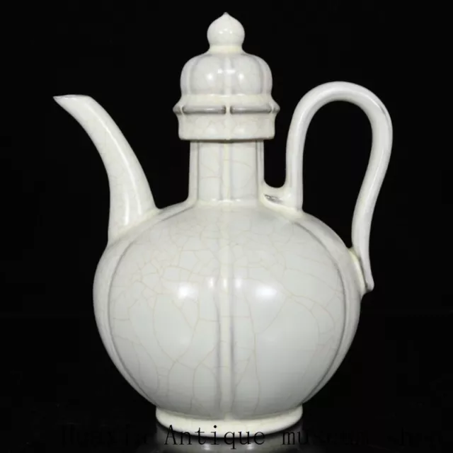 8"Collect China Song Dynasty ru kiln porcelain handle Teapot Long mouth kettle