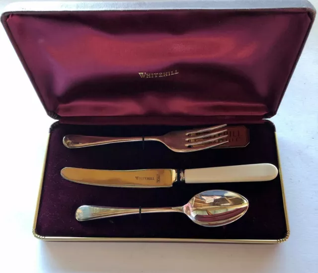 Whitehill Silver & Plate Co Baby Silver Plated Cutlery Set - New - Burgundy
