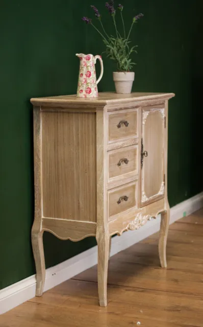 New - French Louis XV Style Side Cabinet 3 Drawers! Rustic Bleached Look! 3