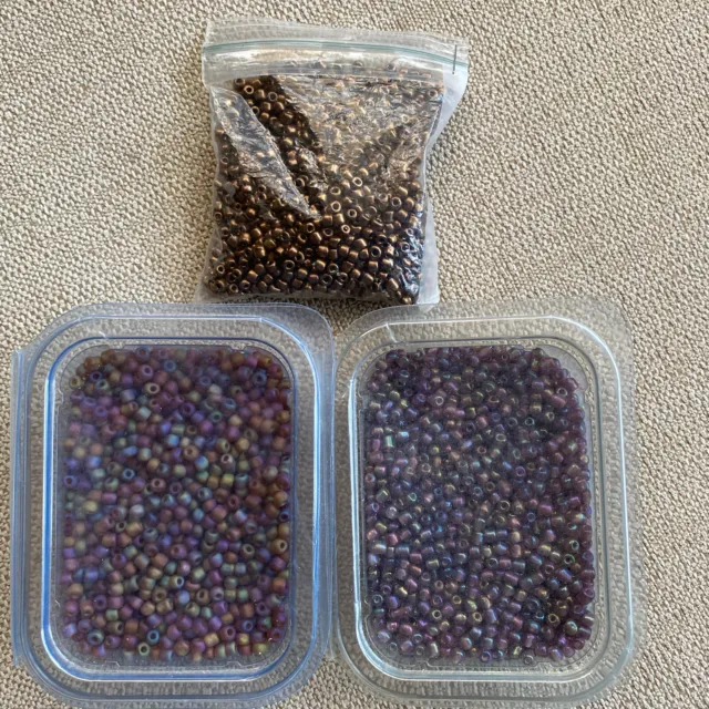 Seed Beads MIXED LOT 14 oz beads Selection of Bronze and jewel Tones Colors 3 mm