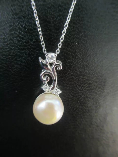 Sterling Silver Glass Pear & Diamond Pendant Necklace Beautiful!!!