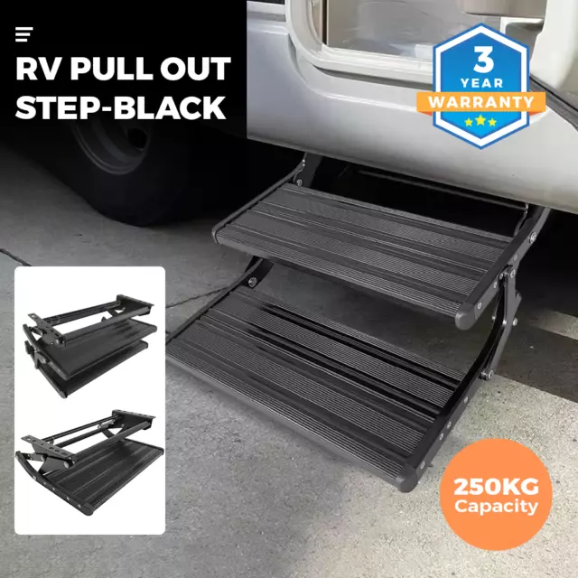 Double/Single Caravan Step Black Pull Out Folding Aluminium Off Road RV Trailer