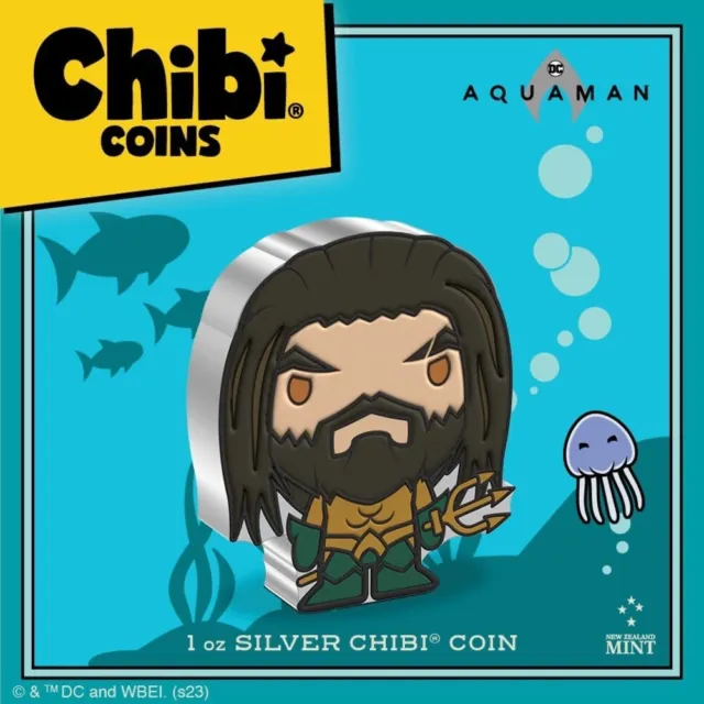 Aquaman 2023 Niue DC Comics 1 oz. Moneda de prueba Chibi de color plata