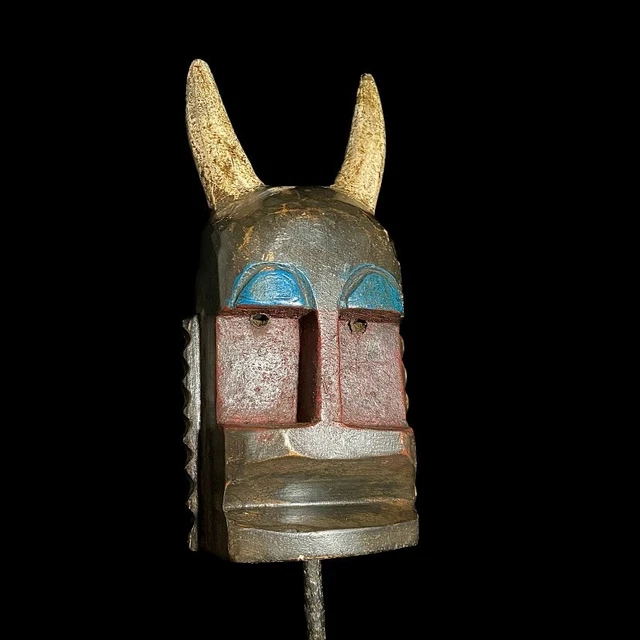 Lega BwamiAfrican Tribal Face Mask Wood Hand Carved Vintage Wall Hanging-8057