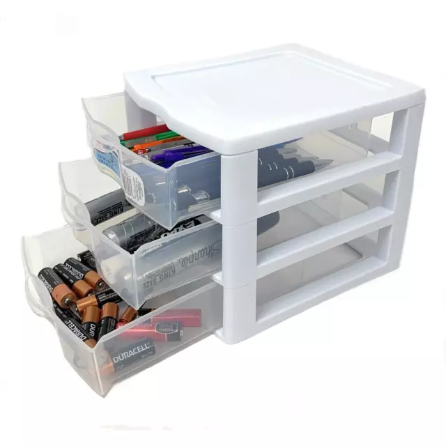 Small 3 Drawer Desktop Unit, Plastic, White