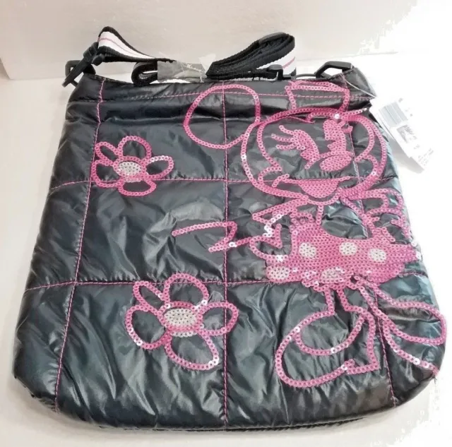 Disney Parks Handbag Minnie Mouse Black & Pink Sequin Parachute Purse Cross body