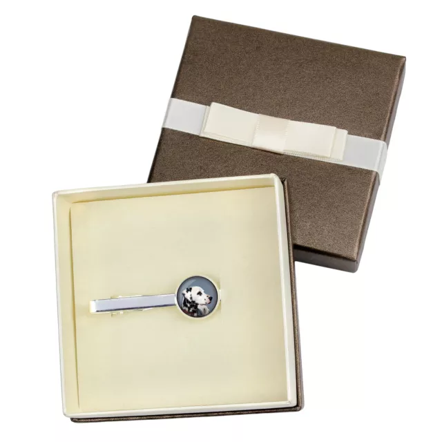 Dalmatian. Tie clip with box for dog lovers. Photo jewellery. Handmade UK