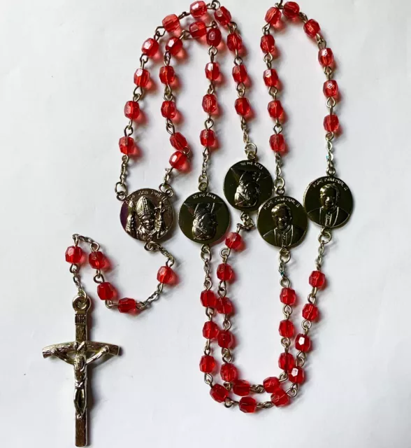 Vintage Pope John Paul II Red Beaded Rosary