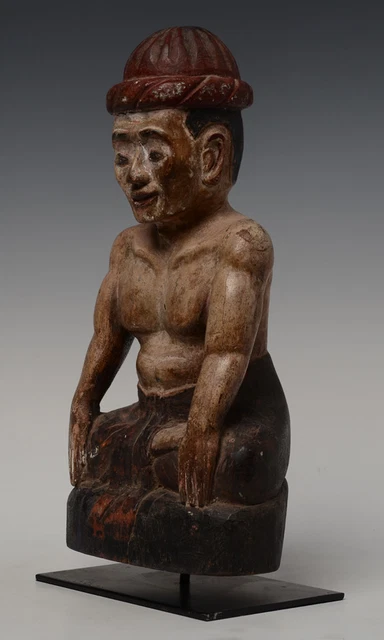 Early 20th Century, Antique Burmese Wooden Man Figurine 7