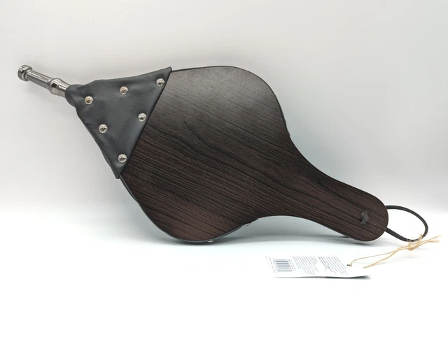 Fuelle de chimenea (soplador de mano) marrón oscuro madera grano cuero negro 15 x 7 pulgadas
