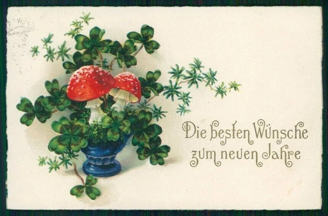 Buon Anno Happy New Year Mushroom Four Leaf Clover Good Luck EAS 931 pc TC6559