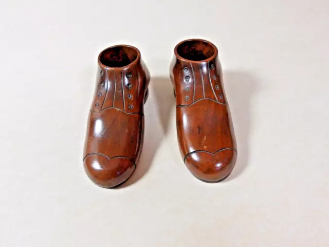 Rare Pair of Antique Brown Treen Shoes