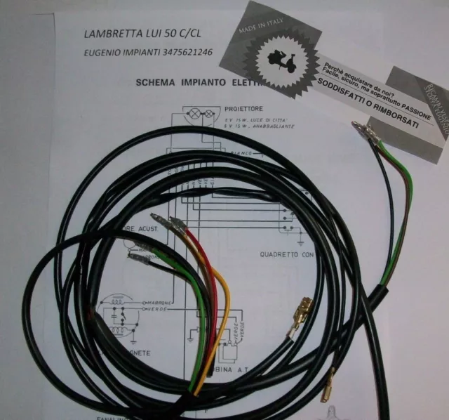 Impianto Elettrico Electrical Wiring Lambretta Lui 50 C/Cl Con Schema Elettrico