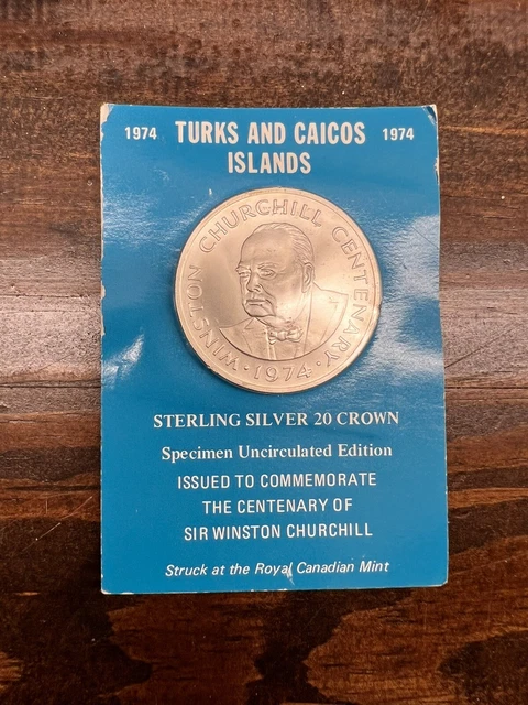 1974 Turks And Caicos Uncirculated Silver Coin 20 Crowns, 1.1509 oz of Silver!!