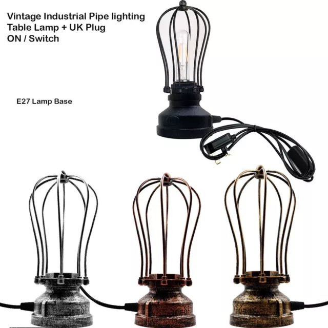 Vintage Industrial Rustic Retro Style Pipe Light Steampunk Desk Table Lamp Light