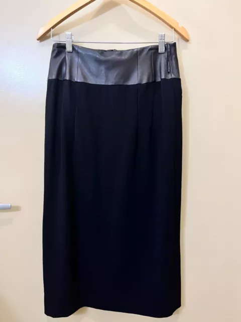 Lafayette 148 New York Women's Black Combo Leather waist  Pencil Skirt Size 8