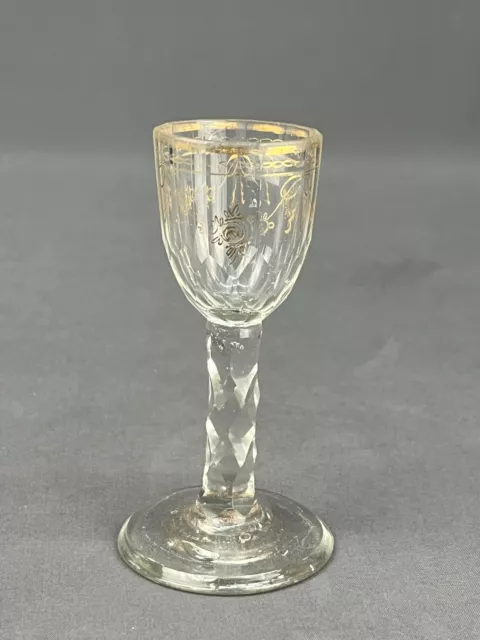 18th Century Georgian Gilt Painted 4 ½” Wine Glass with Faceted Stem 2