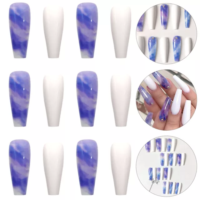 24Pcs Coffin Glossy Long False Nail Tips Full Cover DIY Nail Supplies