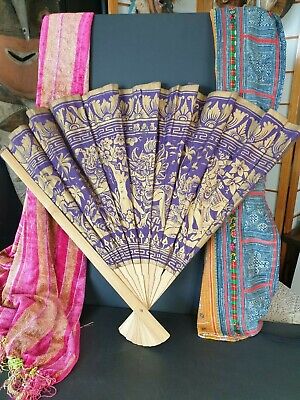 Old Chinese Bamboo Fan in Black & Purple …beautiful display and collection piece
