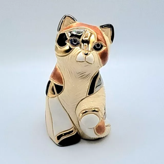 Vintage Artesania Rinconada De Rosa Cat Figurine Calico Gold