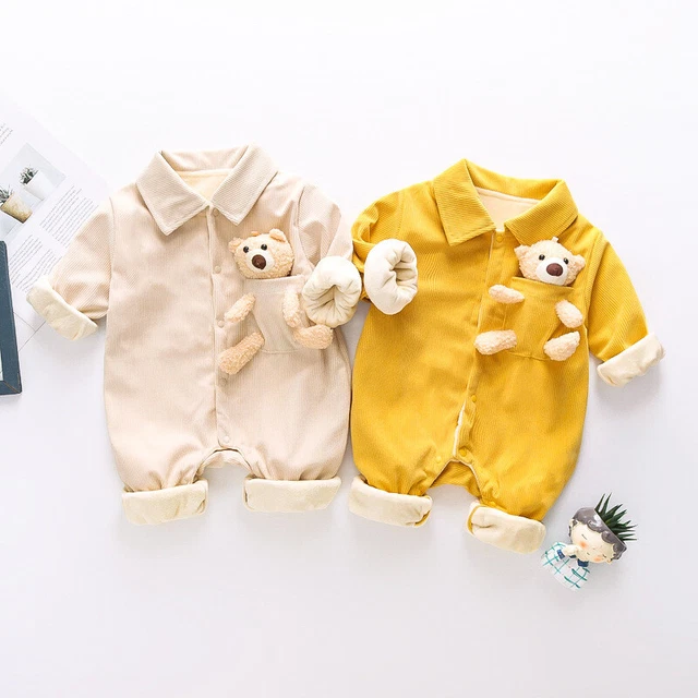Newborn Baby Boy Long Sleeve Thicken Winter Bear Romper Babygrow Bodysuit 0-18M