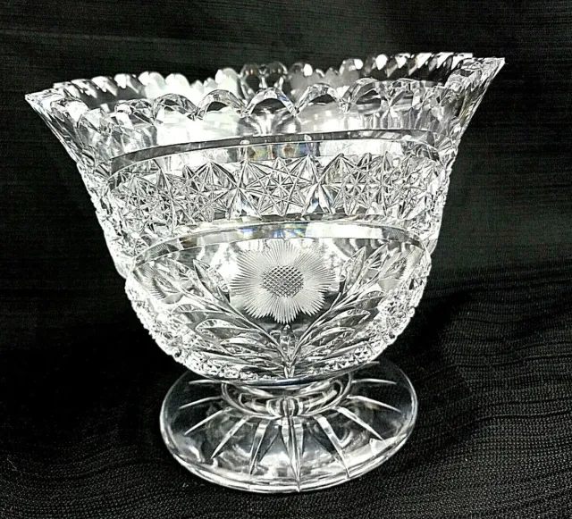 ABP American Brilliant Cut Glass Daisy Crystal Bowl Sawtooth Edge 6 1/4” Diamete