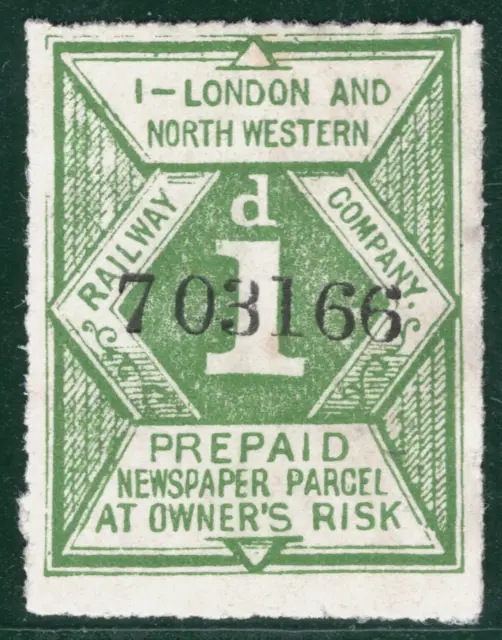 GB L&NWR RAILWAY Newspaper Parcel Stamp 1d London North Western Mint MNG YOW170