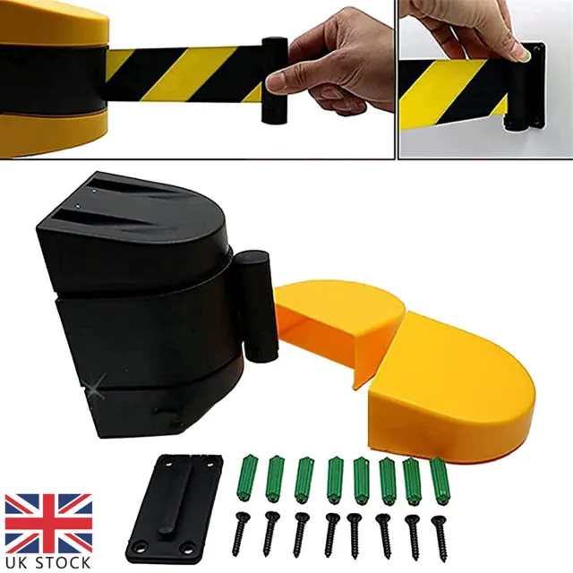 UK 10M Retractable Barrier Tape Security Safety Crowd Control Warning Sign Belt