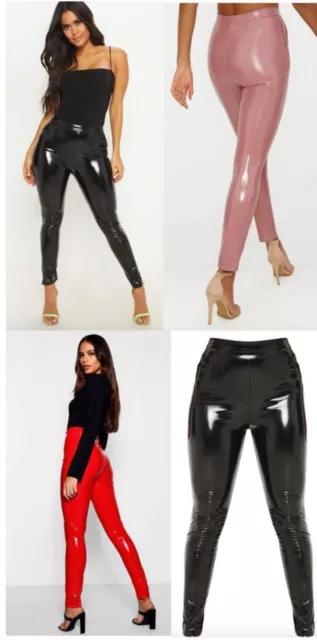 NEW WOMEN WET Look PU PVC Shiny Faux Leather Look Cargo Trouser Pant  Joggers £14.99 - PicClick UK