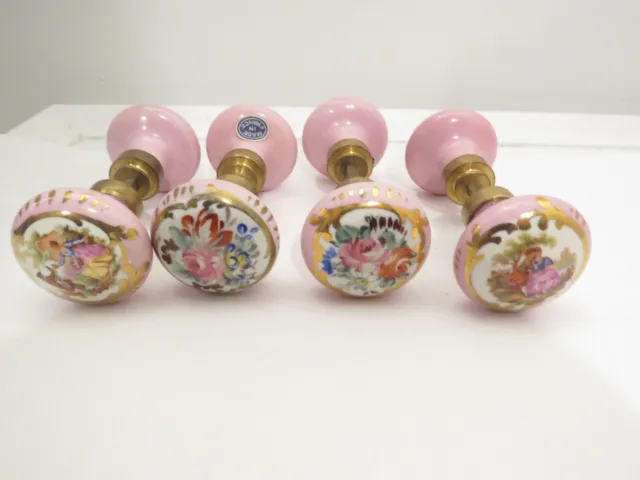 Antique  French Hand Painted Floral Porcelain Door Knobs    4 sets