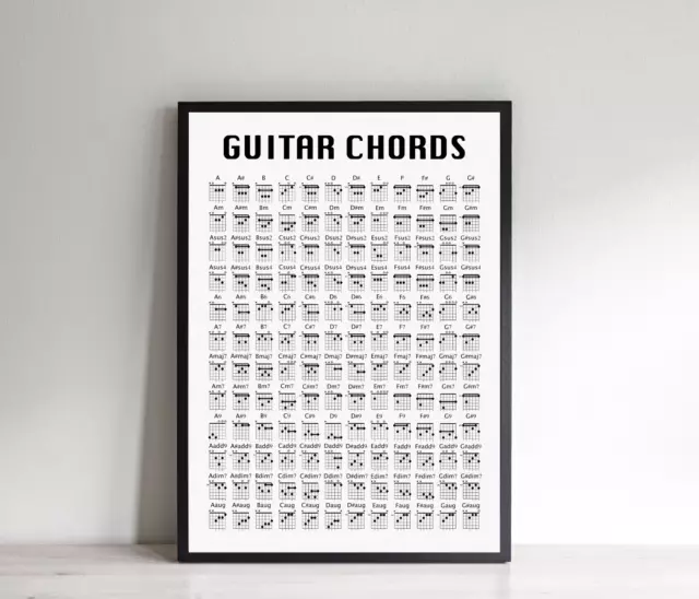 Guitar Chord Chart Poster, Birthday Gift Present For Guitarist