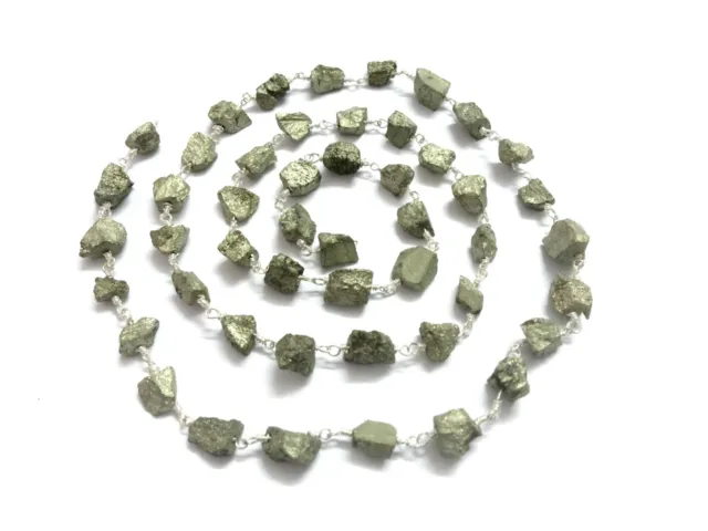 0.9m Naturel Pyrite Pépites Chute Lisse 4-6mm Perles Chapelet Chaîne Argent Fil