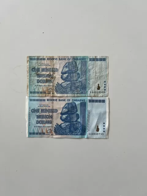 Zimbabwe 100 Trillion Dollars, 2008 P-91 Banknote (Cir) Used 100% ORIGINAL