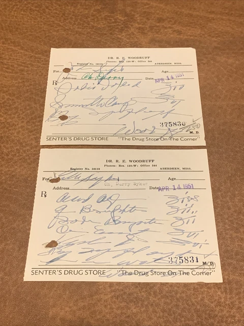Lot Of 2 - Senter’s Drug Store Aberdeen Mississippi Prescriptions Dr RE Woodruff