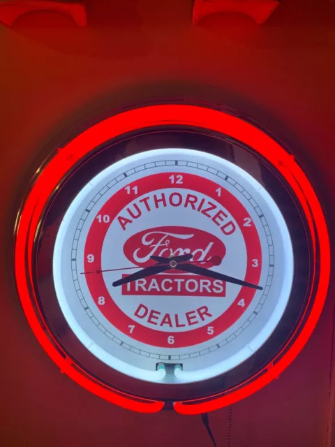 Ford Tractor Farm Barn Garage Man Cave RED Neon Wall Clock Advertising Sign