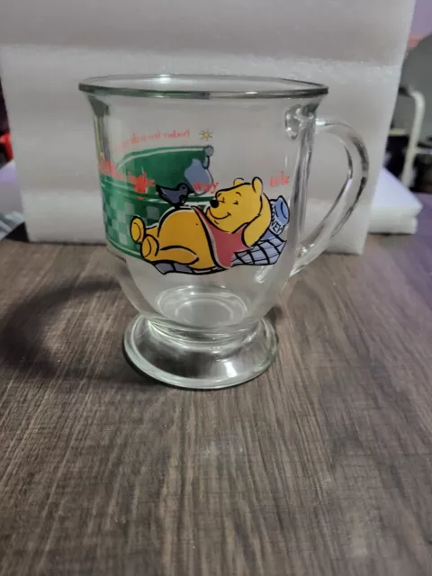 Disney Vintage Winnie The Pooh 5" Clear Glass Mug "Bother Free Is The Way To Be"