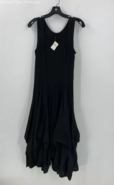 NWT Luna Luz Womens Black Cotton Asymmetric Hem Tie-Up Fit And Flare Dress S