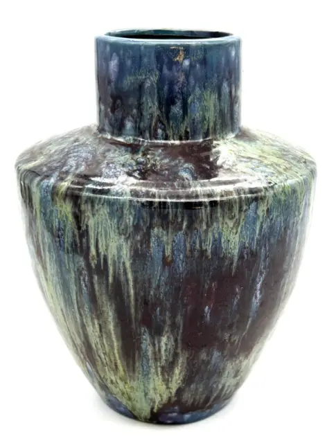 Vase Jar Art Pottery Blue Purple Green Drip Glaze 8.5”