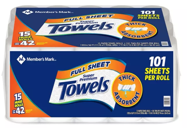 Member's Mark Premium Paper Towel, Huge Rolls 15 Rolls, 101 Sheets