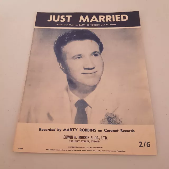 Marty Robbins - Just Married Rare 1958 Oz Sheet Music