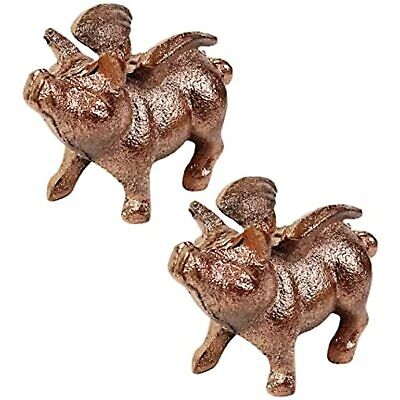 Urbalabs When Pigs Fly The Flying Pig Cast Iron Figurine with Wings Set of 2
