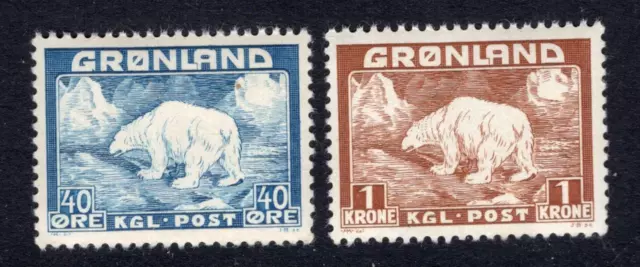 Greenland 1938-46 40o & 1kr Polar Bear  - OG MNH - SC# 8-9   (ref# 204137)