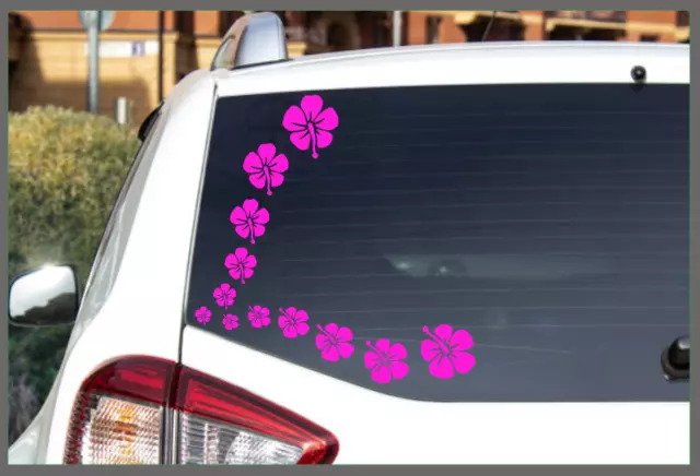 Set of Pretty Hibiscus Car Decal Sticker Vinyl Flower Hawaii Aloha Summer Pink