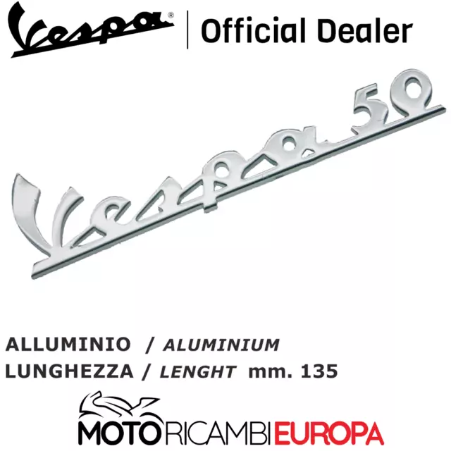 5731 TARGHETTA "VESPA 50" TRAFORATA PER SCUDO ANTERIORE LUNGHEZZA mm.135