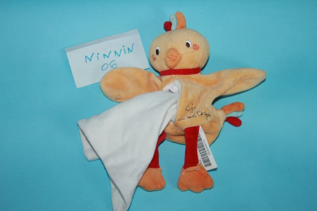 Doudou Sucre D'orge Cajou  Poussin Poule Oiseau Orange Mouchoir  Blanc Neuf