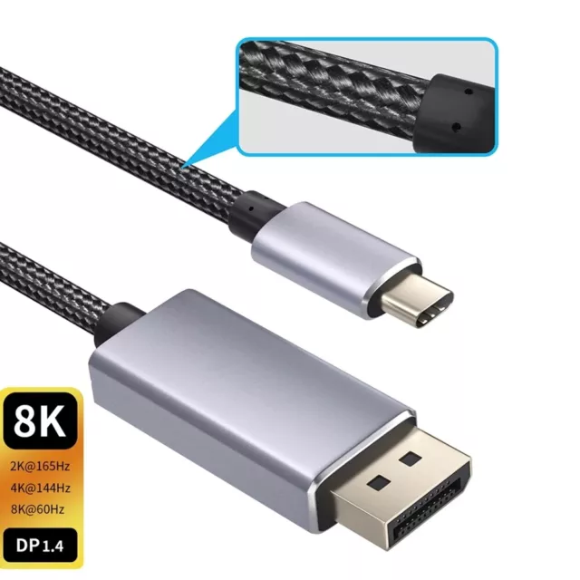 144Hz USB C to DispalyPort 1.4 Cable 8K Thunderbolt 3/4 Type C to DP Monitor PC