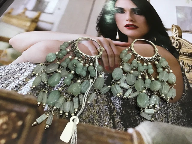 Boucles D'oreilles Gitantes Chandelier - Perles D'aulite Naturelle Turquoise - Argent 800 - Vintage - Neuf Avec étiquettes