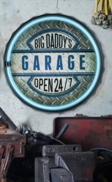 Big Daddy's Garage Round Bottlecap Shaped LED Neon Rope Light 💡 Bar Sign